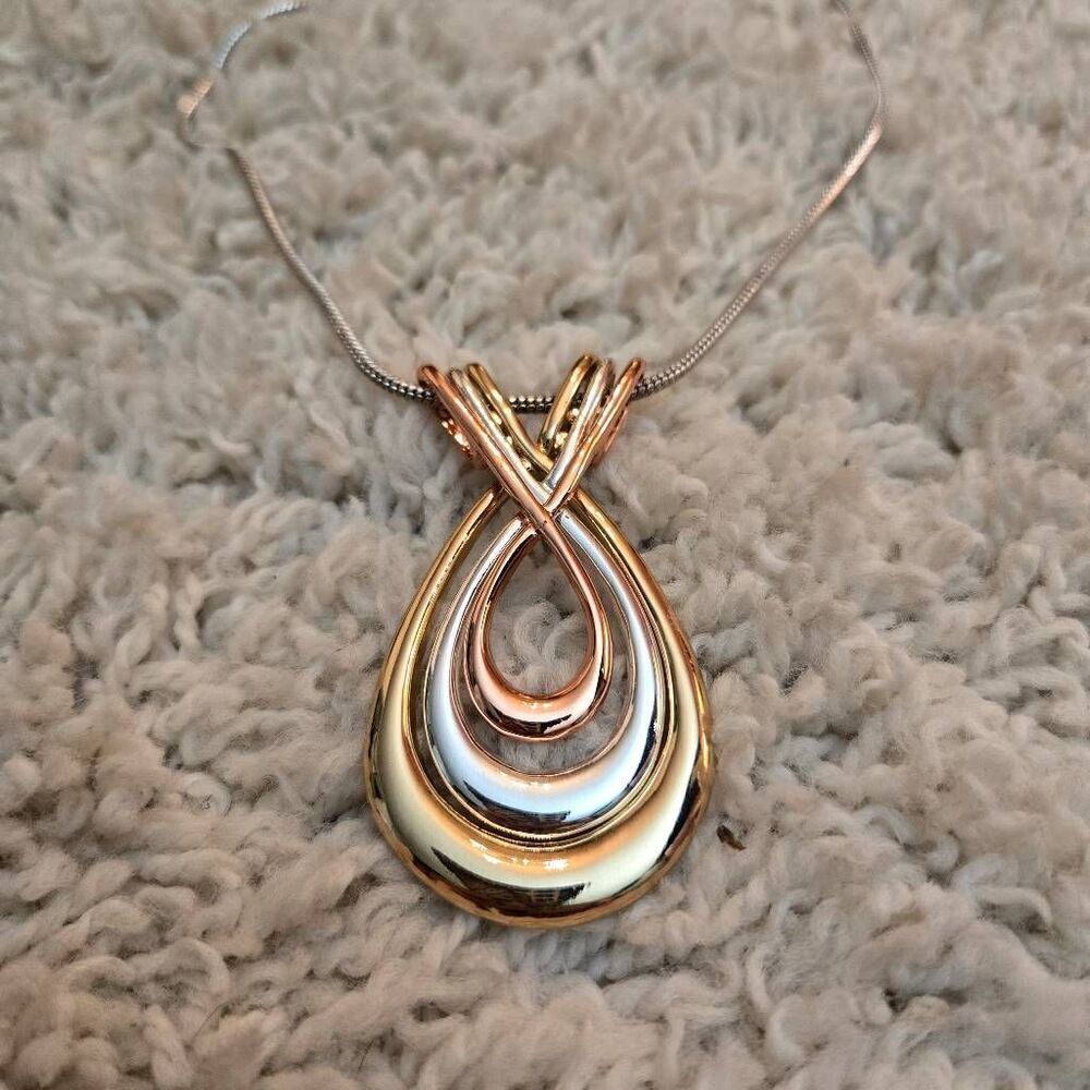 NEW Tri Gold Swoop Necklace ION Plated Stainless Steel